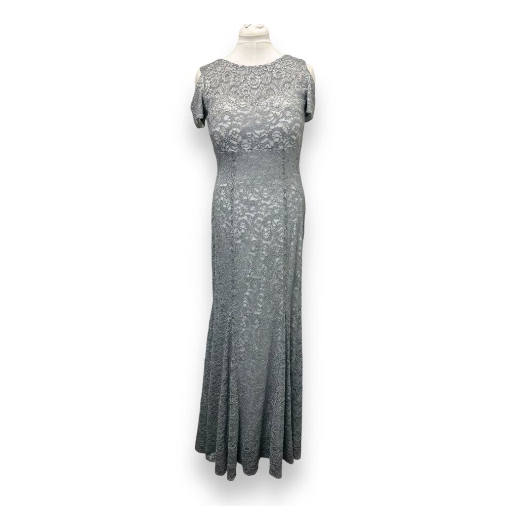 R&M Richards Womens Evening Gown Dress Size 8 Gray Lace Polyester & Spandex